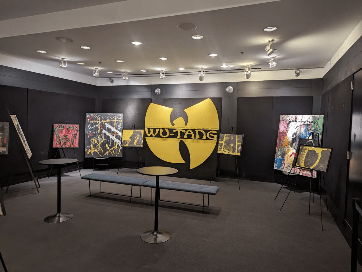 Cinema Ain rental lobby with art and event setup